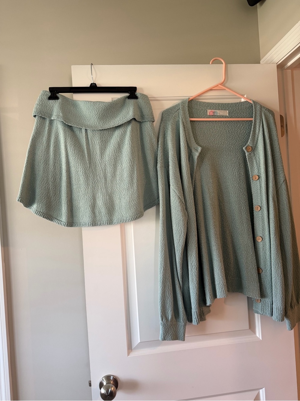 Free People Dusty Blue Knit Skirt Set